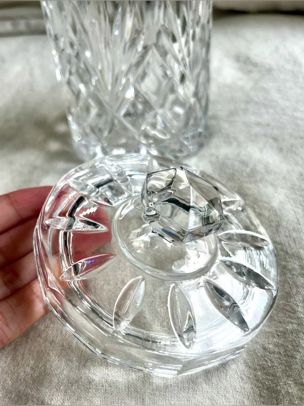 Vintage Bohemian Czech Cut Crystal Biscuit Jar Ice Bucket